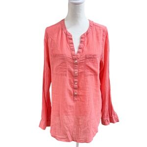 Old Navy Women's Blouse‎ Top Sz M Coral Pink Cotton Gauze Button Front Casual